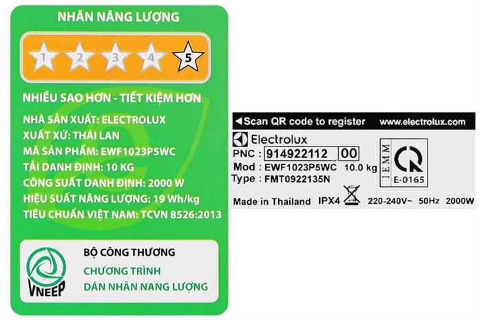 Máy Giặt Electrolux UltimateCare 500 Inverter 10 Kg EWF1023P5WC&nbsp;